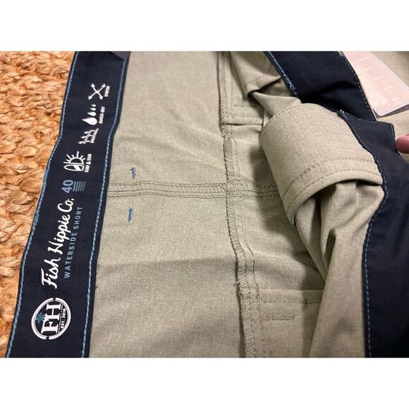 FISH HIPPIE NWT WATERSIDE TECH SHORTS SIZE 40 waist, 8” Inseam Oakmoss Green - Picture 10 of 11
